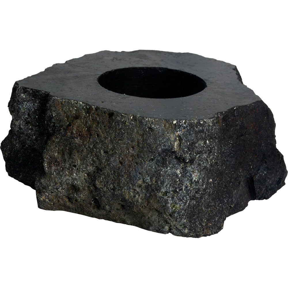 4-5&quot; Rough Gemstone Tealight Candle Holder - Black Tourmaline, SKU KH-03646, UPC 700317124344