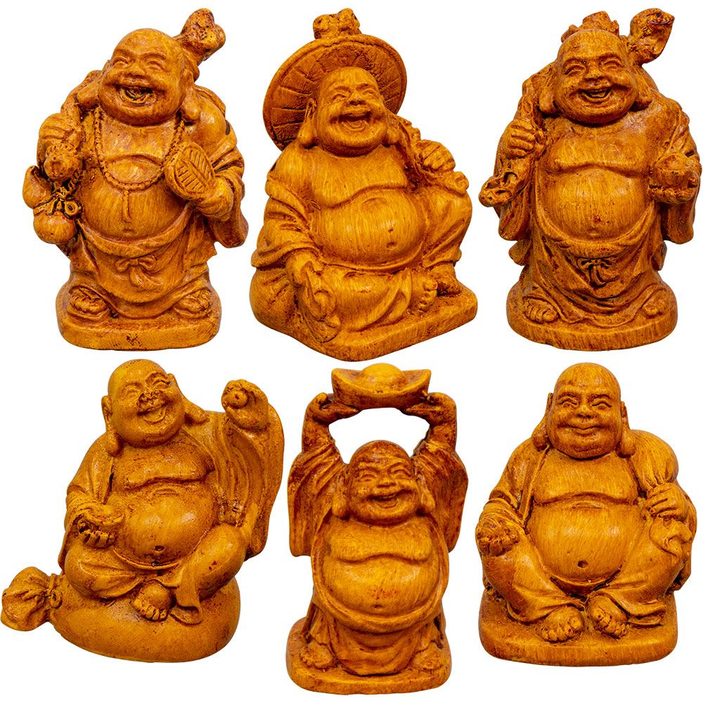 2&quot; Polyresin Feng Shui Figurines - Buddha - Wood/Brown (Set of 6), SKU KH-33387, UPC 700317246268