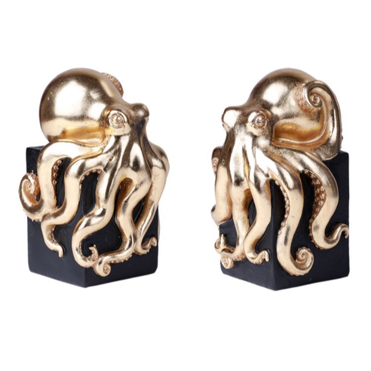 7.25&quot; Golden Octopus Resin Bookends (Pair), SKU PG-13368, UPC 700317023401