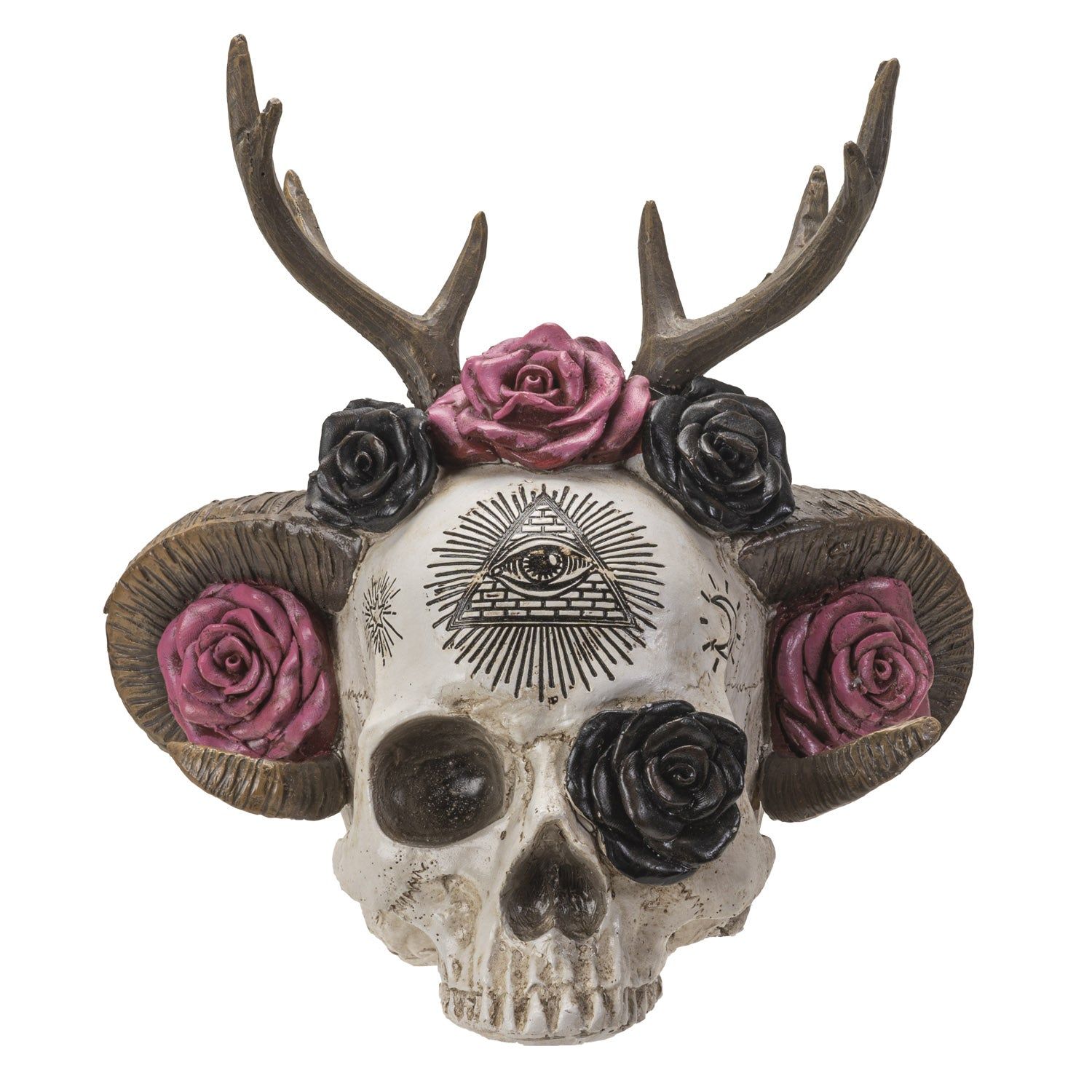 9&quot; Wiccan Rose Skull Statue, SKU PG-15101, UPC 700317076919