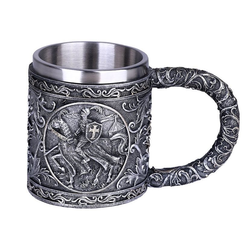 6.4&quot; Stainless Steel Resin Mug - Calvalry Knight, SKU PG-13252, UPC 700317044932