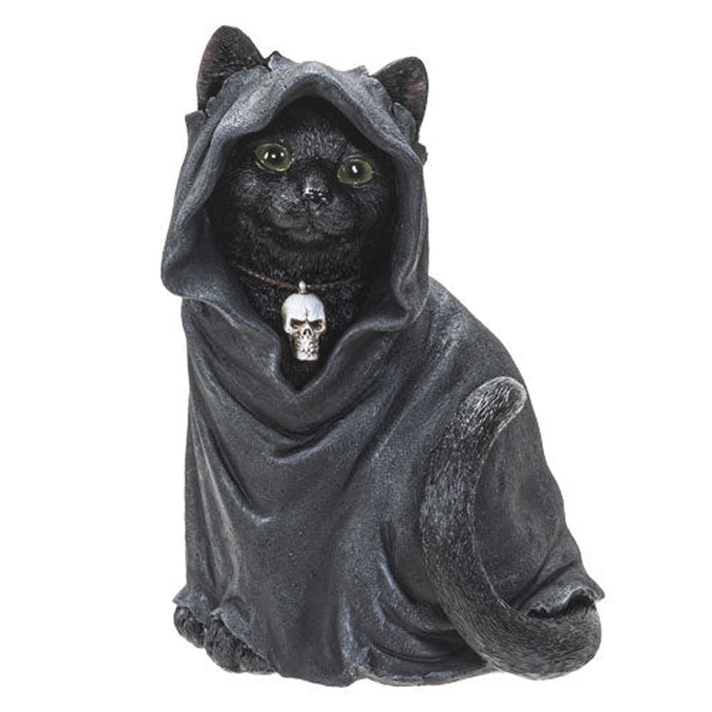 5&quot; Black Cat in a Cloak with a Skull Resin Statue, SKU PG-14701, UPC 700317030355