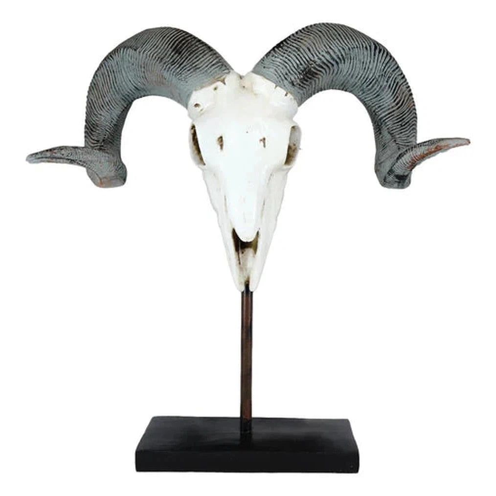 29.5&quot; Ram Skull on Stand Statue, SKU PG-13738, UPC 700317072362