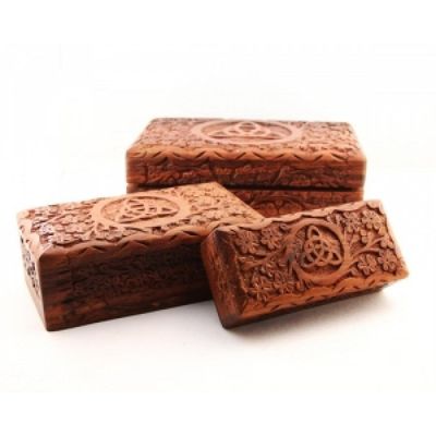 Triquetra Carved Wooden Box Set of 3 (8&quot;, 6.5&quot;, 5.5&quot; inch), SKU WBX95, UPC 700317028888