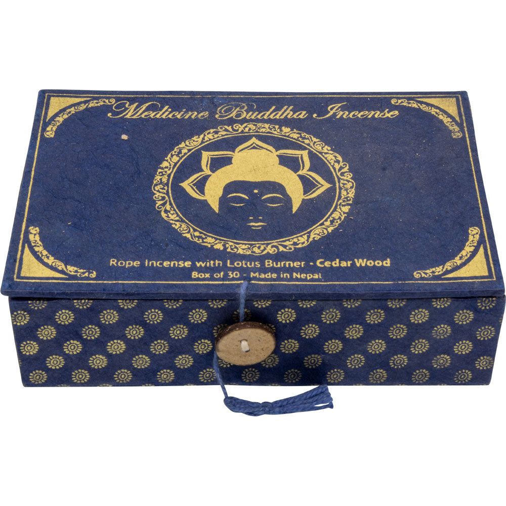 Medicine Buddha Rope Incense with Lotus Holder - Cedar Wood (Pack of 30), SKU KH-72413, UPC 7003170…