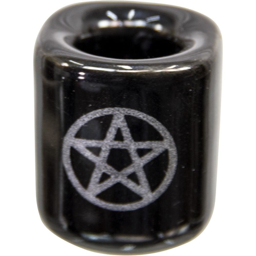 Ceramic Chime Candle Holder - Black with Silver Pentacle, SKU KH-03605-D5, UPC 700317022183