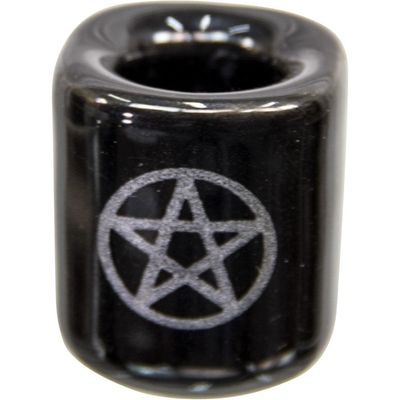 Ceramic Chime Candle Holder - Black with Silver Pentacle, SKU KH-03605-D5, UPC 700317022183