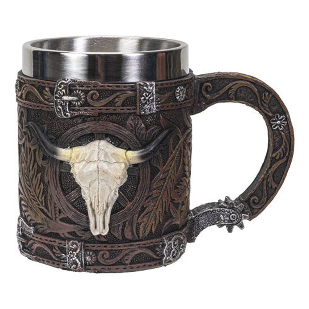 6.25&quot; Stainless Steel Resin Mug - Western Cow, SKU PG-14219, UPC 700317045823