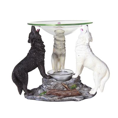 6.25&quot; Wolves Glass Oil Burner, SKU PG-12319, UPC 700317050247