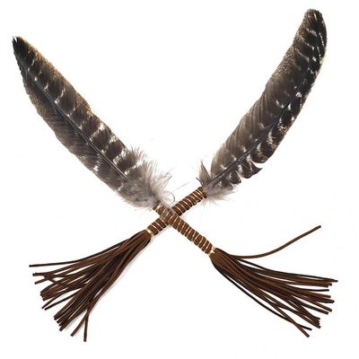 10&quot; Leather Wrapped Smudging Feather, SKU FTH-LH, UPC 6016018066031