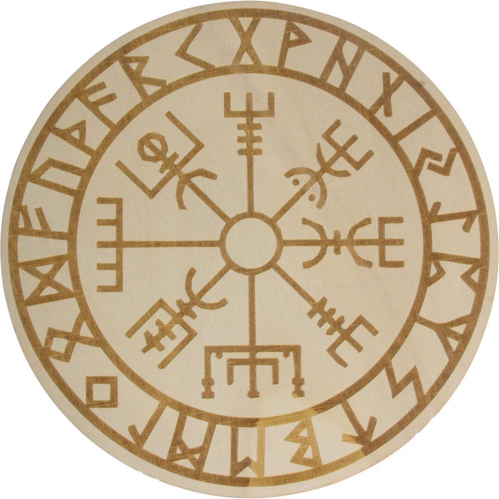 12&quot; Wood Crystal Grid - Vegvisir with Runes, SKU KH-15202, UPC 700317121466