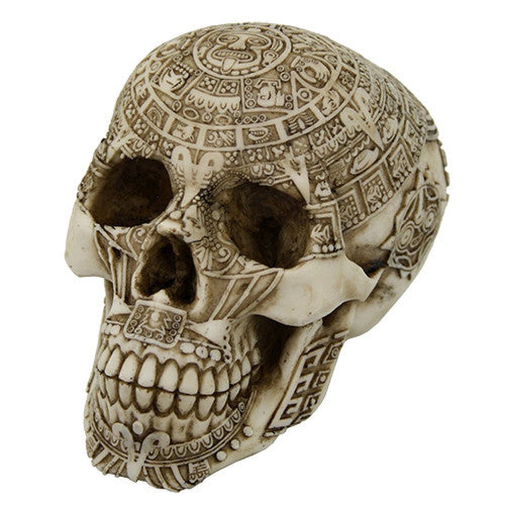 6.75&quot; Aztec Carved Skull Statue, SKU PG-11514, UPC 700317071785