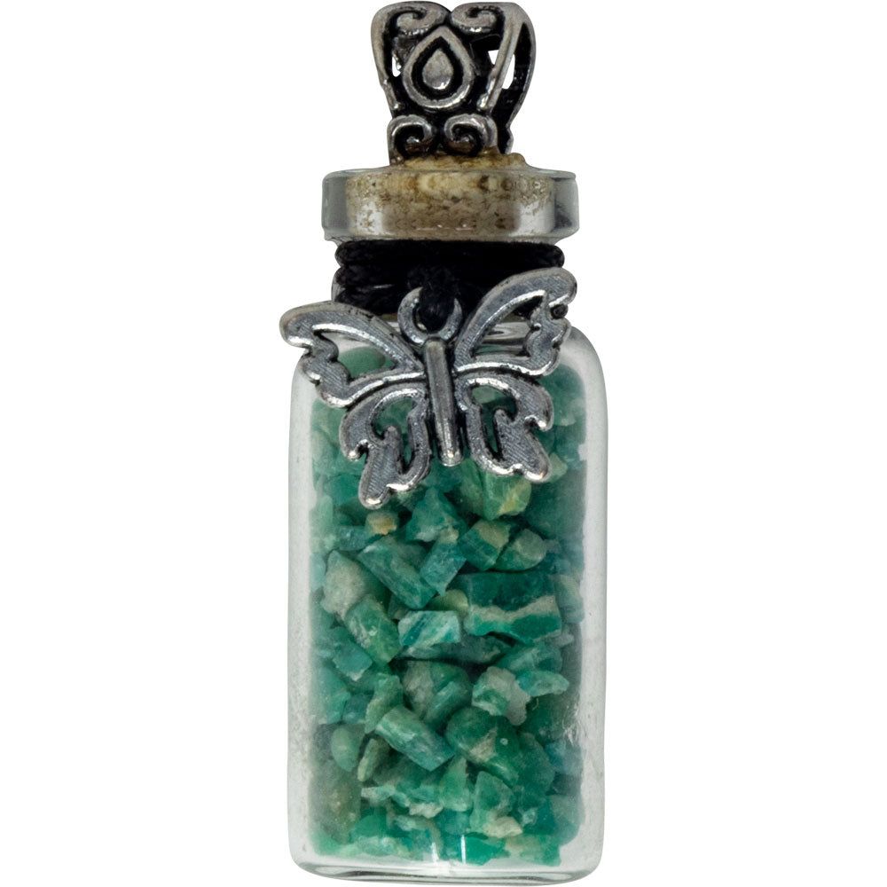 1.75&quot; Gemstone Chip Bottle Necklace - Amazonite with Butterfly, SKU KH-99288, UPC 700317120735