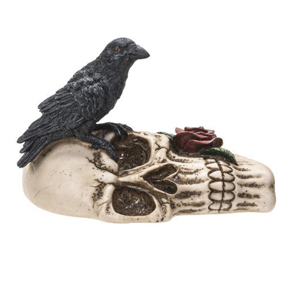 5&quot; Raven on Skull with Roses Ashtray, SKU PG-14696, UPC 700317030348