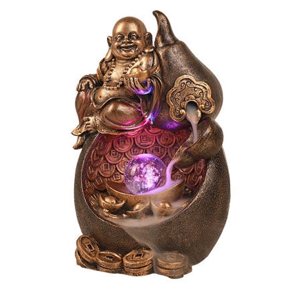 6.75&quot; Happy Buddha Feng Shui Backflow Incense Burner with LED Light, SKU PG-13531, UPC 700317047469