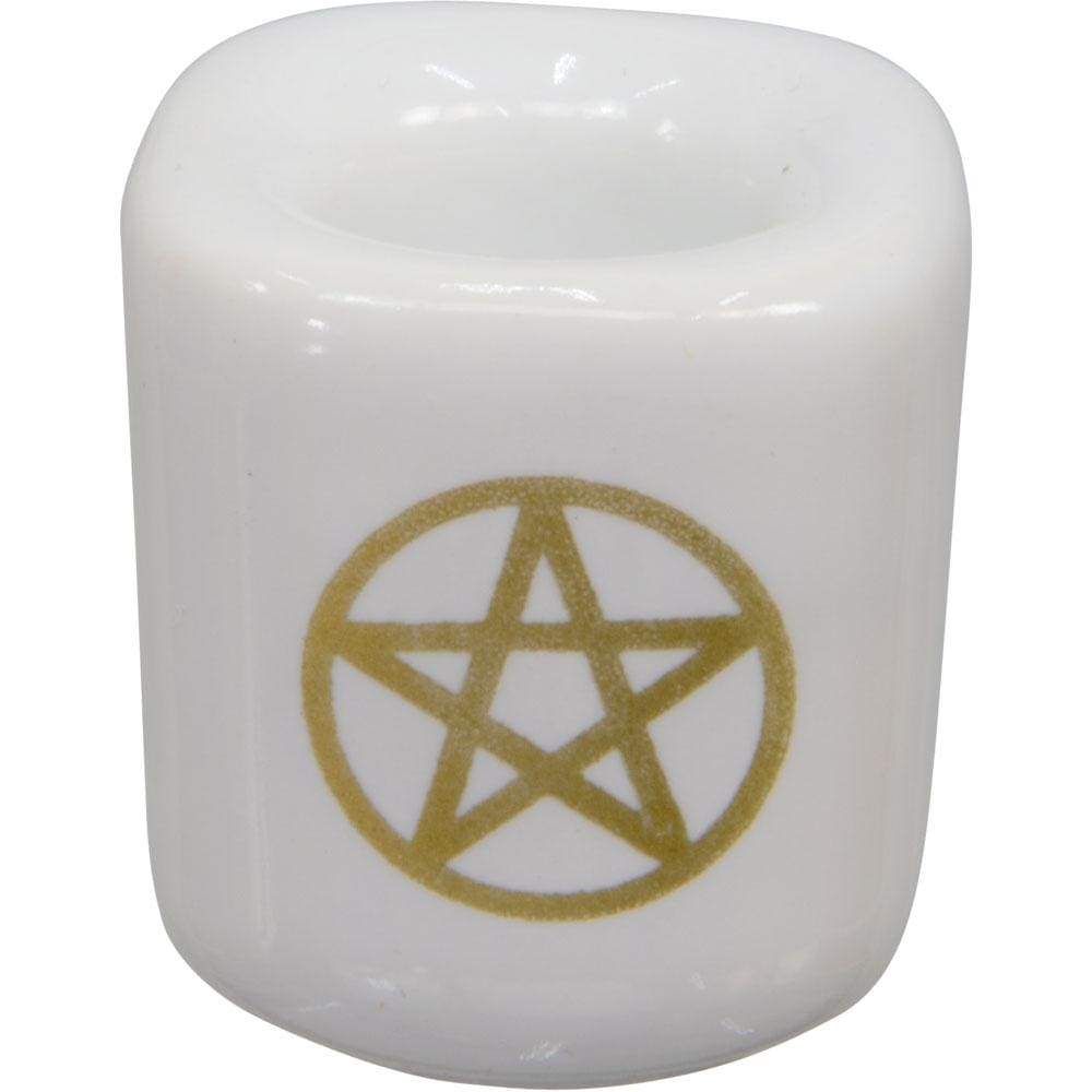 Ceramic Chime Candle Holder - White with Gold Pentacle, SKU KH-03608-D5, UPC 700317022206