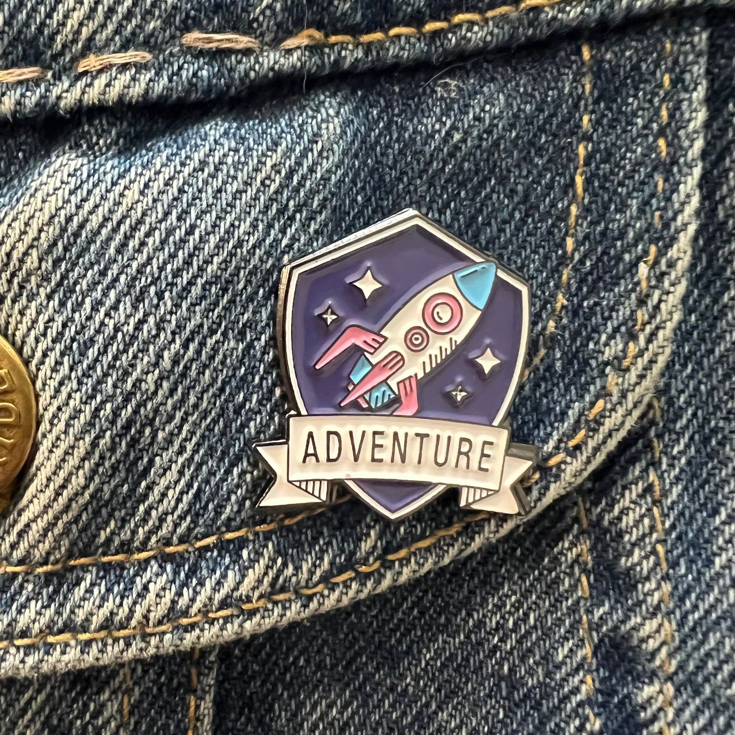 Adventure Rocket Badge Enamel Pin, SKU XZ4634-112, UPC 6016009878827
