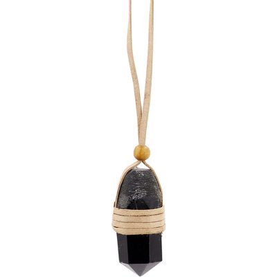 Faceted Point Leather Wrapped Necklace - Black Tourmaline, SKU KH-99430-D3, UPC 700317124887