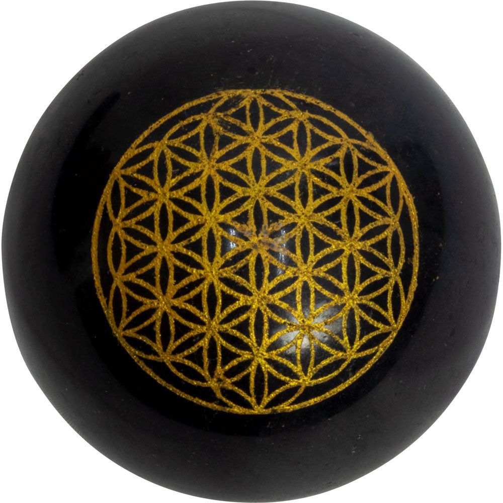 Black Tourmaline Sphere - Flower of Life, SKU KH-17707, UPC 700317125167