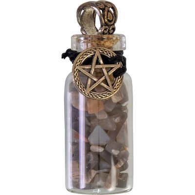 1.75&quot; Gemstone Chip Bottle Necklace - Black Moonstone with Pentacle, SKU KH-99425, UPC 700317067535