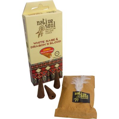Green Tree Native Soul Jumbo Backflow Cones - White Sage &amp; Dragon&#39;s Blood (Pack of 8), SKU KH-73067…