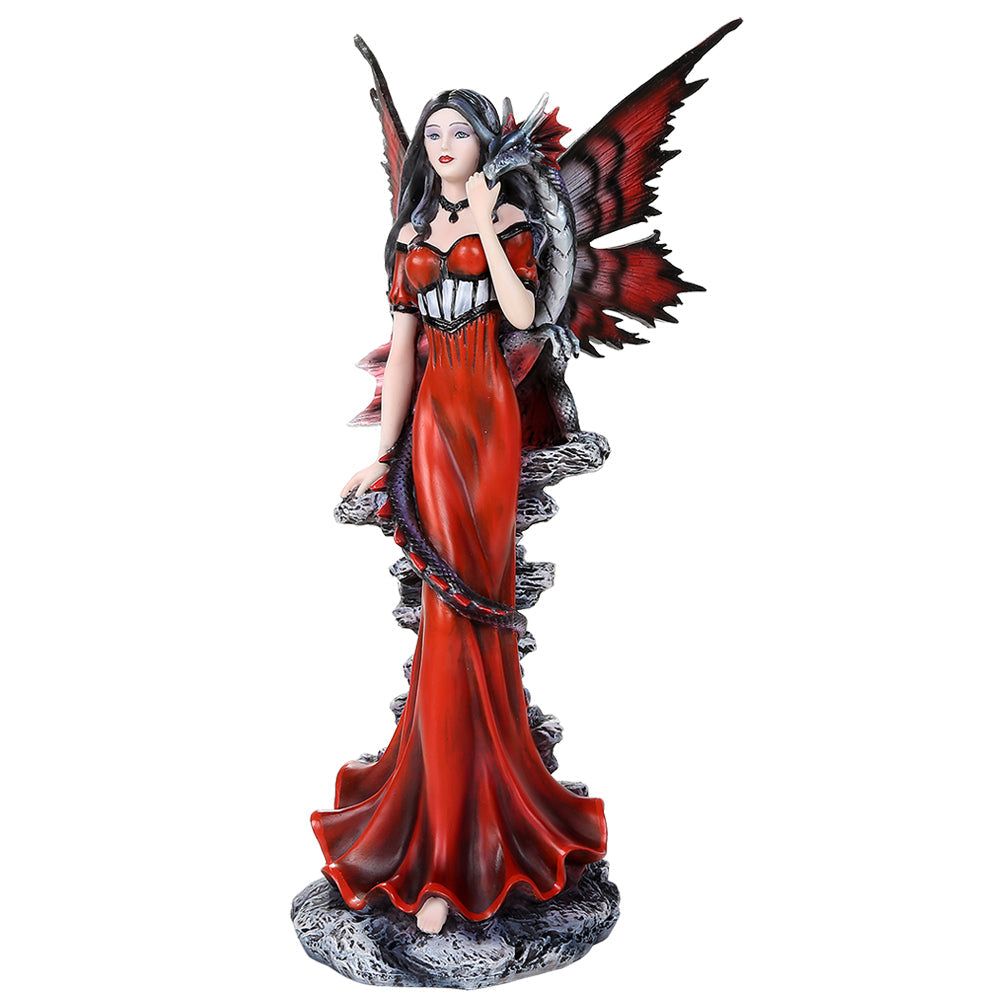 12.25&quot; Fairy Statue - Fairy with Black &amp; Red Dragon, SKU PG-12505, UPC 700317252603