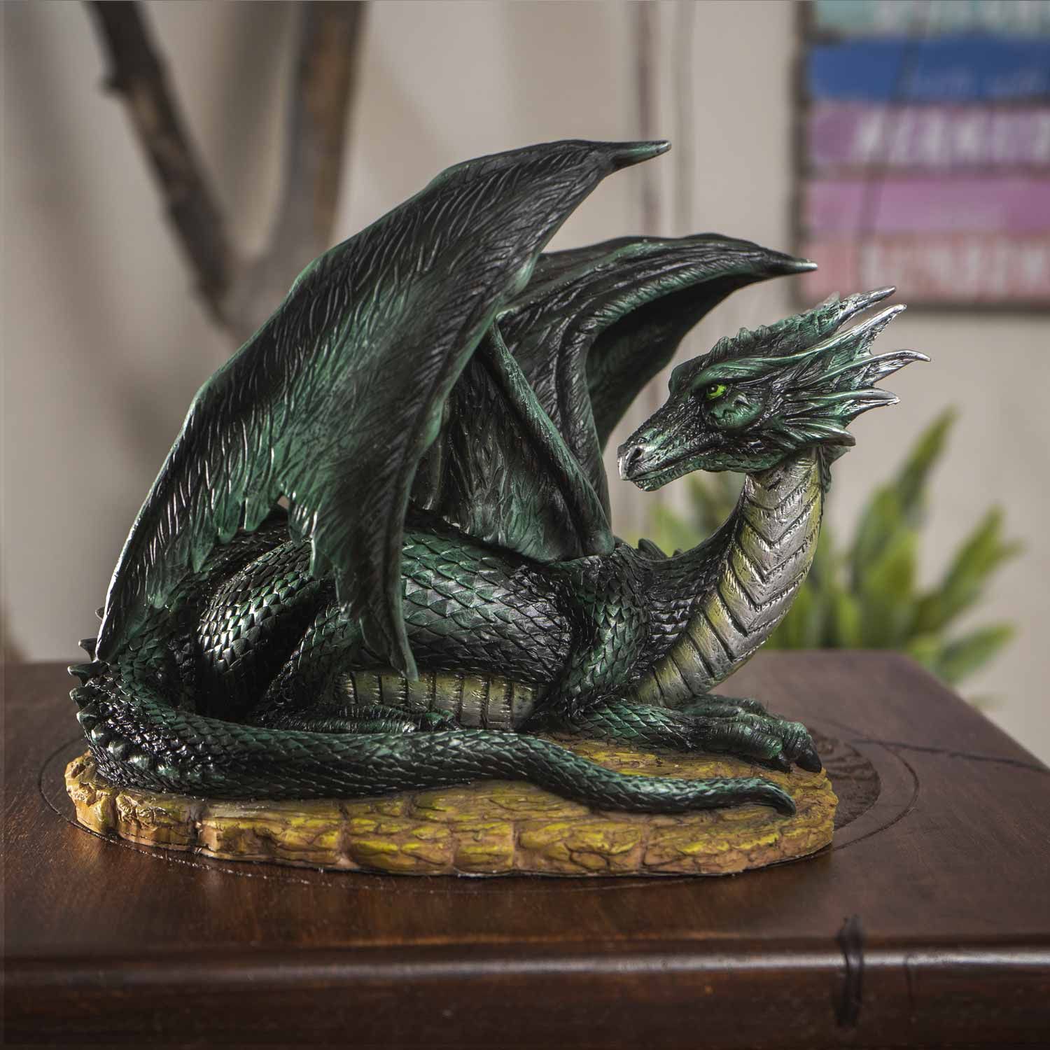 7.8&quot; Green Dragon Resting Statue, SKU PG-15290, UPC 700317123460