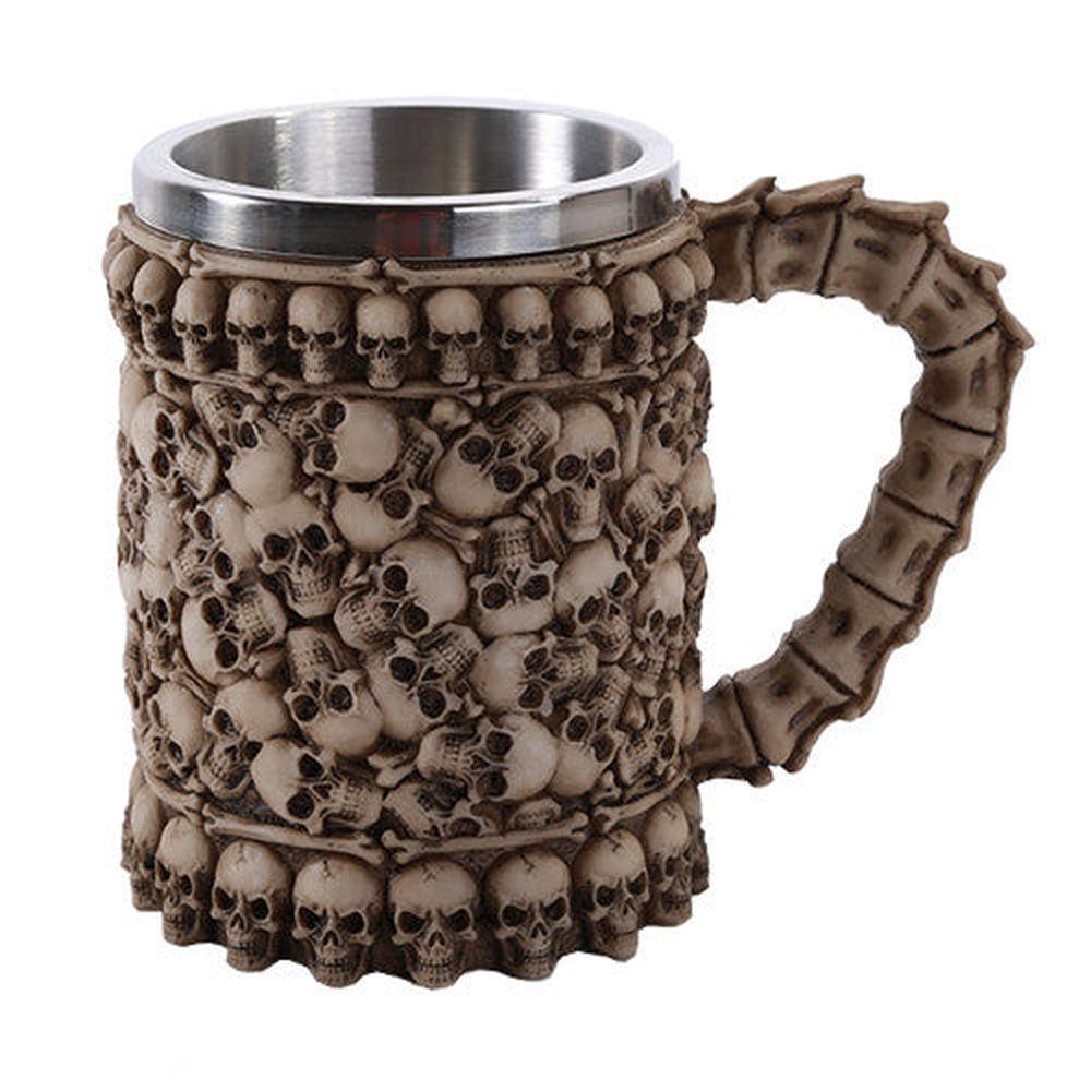 6.25&quot; Stainless Steel Resin Mug - Boneyard Skulls, SKU PG-11454, UPC 700317044550