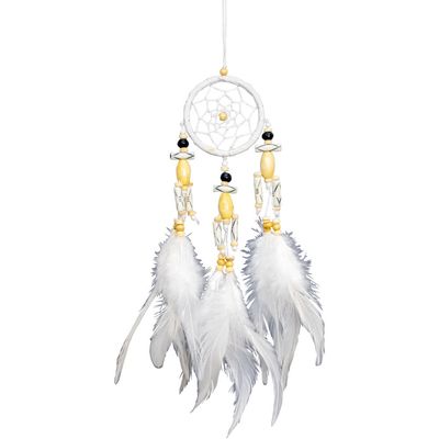 13&quot; Dream Catcher - White with Etched &amp; Wooden Deco Beads, SKU KH-30268, UPC 700317121930