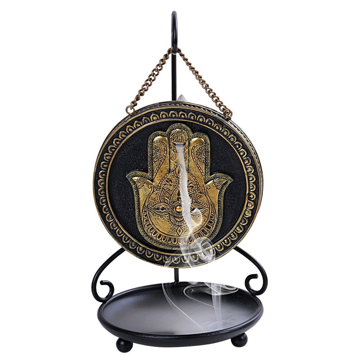 9.5&quot; Hamsa Hand Hanging Backflow Incense Burner with Stand, SKU PG-13108, UPC 700317292739