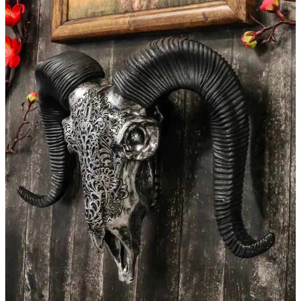 19.3&quot; Carved Resin Cow Skull in Silver, SKU PG-14981, UPC 700317070870
