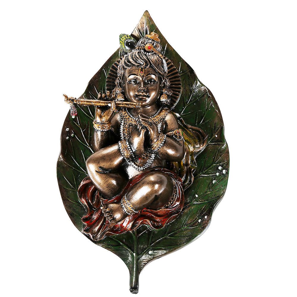 6.25&quot; Hindu Statue - Baby Krishna on Peepal Leaf, SKU PG-12533, UPC 700317053675