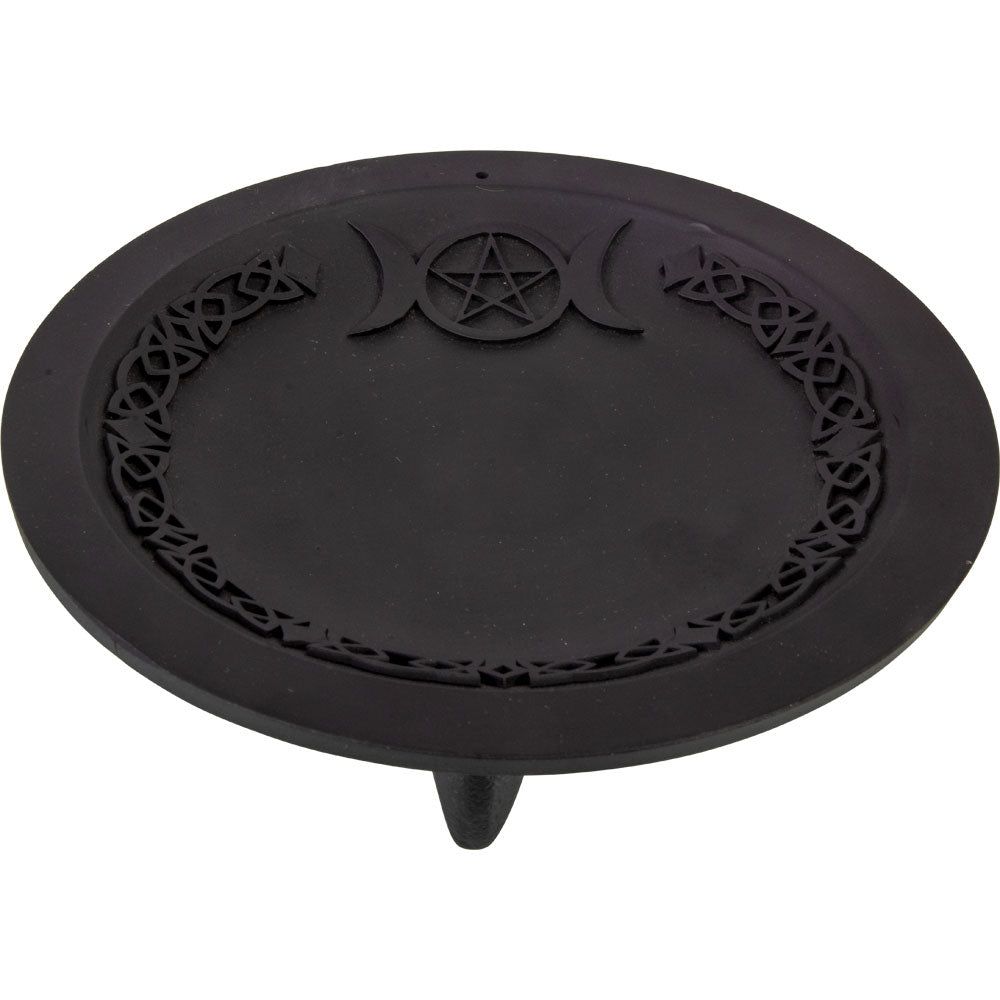 5&quot; Cast Iron Incense Holder - Triple Moon with Pentacle, SKU KH-89726, UPC
