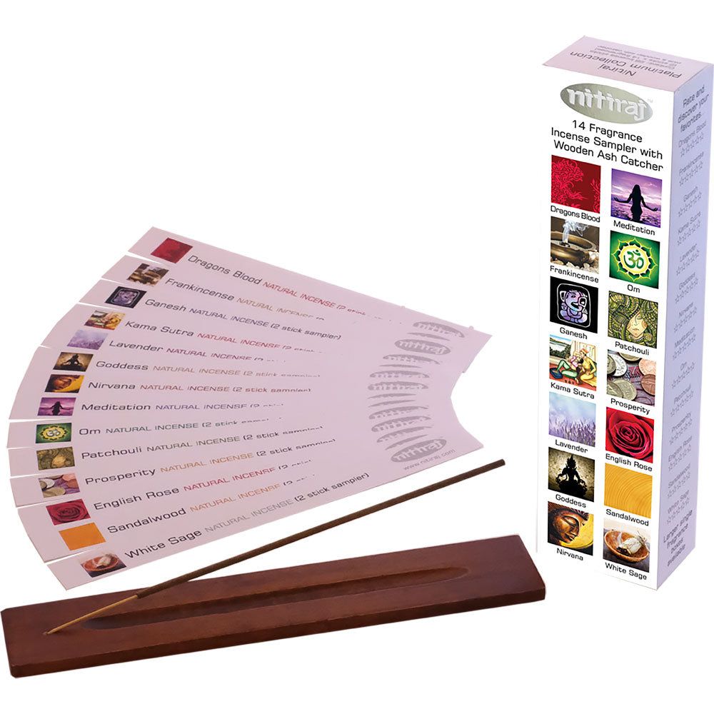 Nitiraj Incense Sampler Pack with Wood Burner (Pack of 3), SKU KH-72858, UPC 700317121008