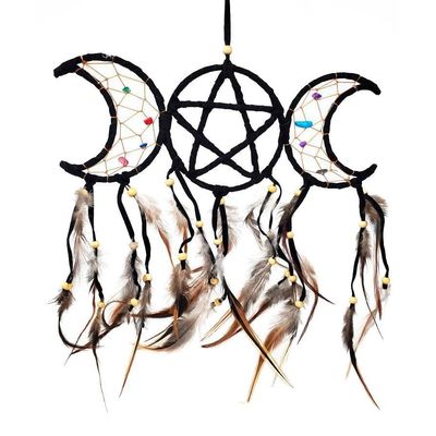9&quot; Dream Catcher - Triple Moon with Pentagram, SKU DC216, UPC 6016014984940