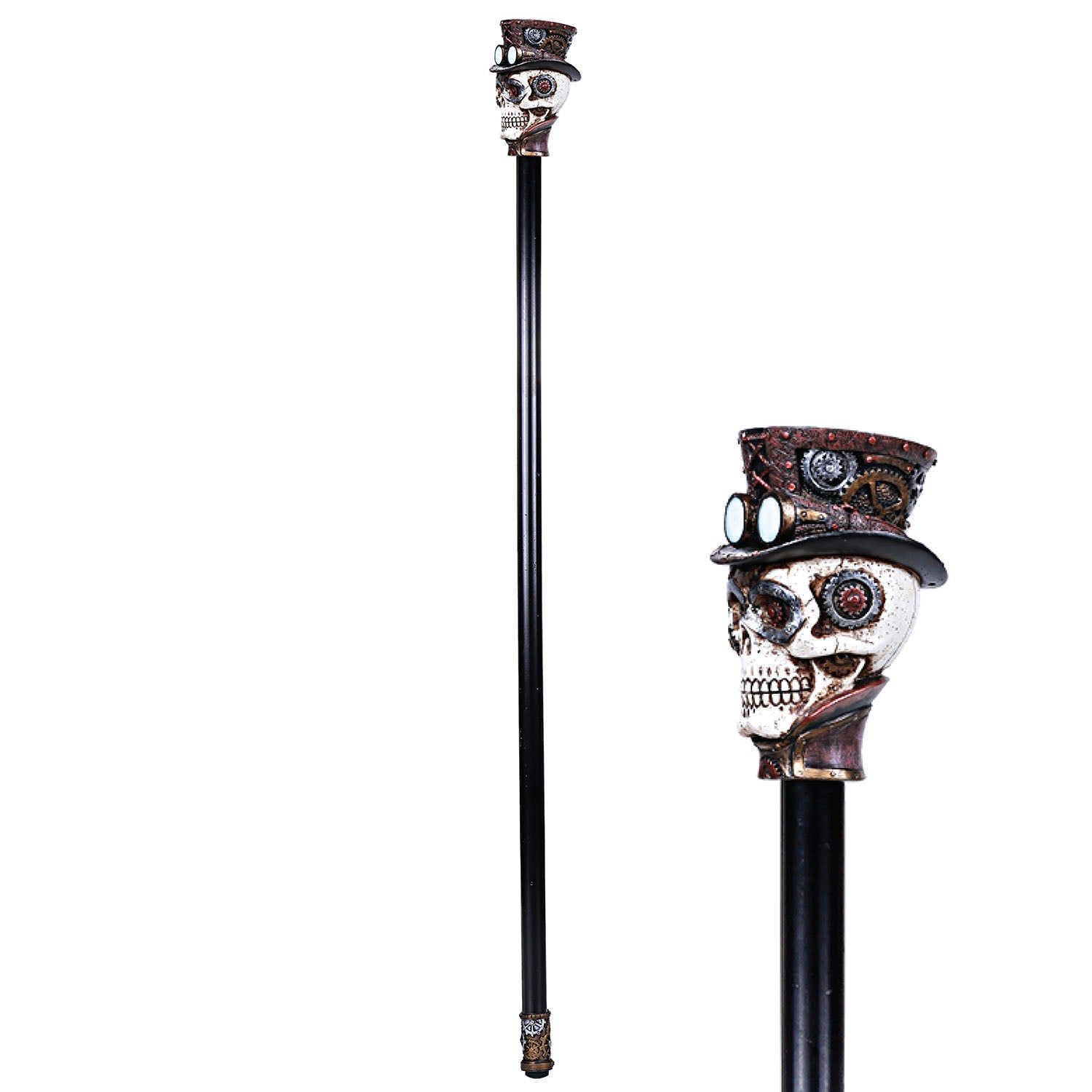 37&quot; Walking Cane - Steampunk Skull, SKU PG-12812, UPC 700317072171