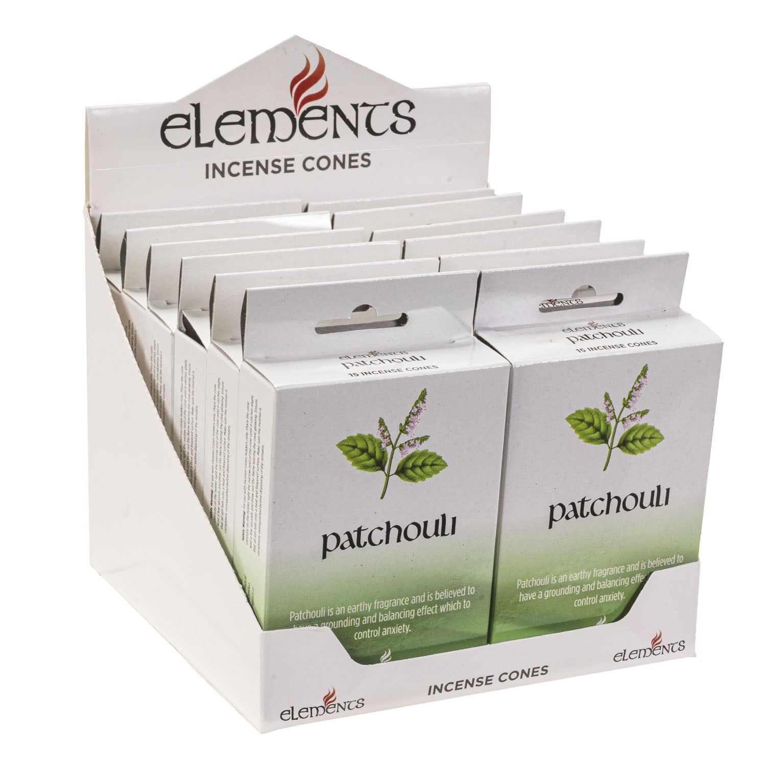 Elements Incense Cones Display - Patchouli (12 Packs of 15 Cones), SKU PG-14448, UPC 700317246886