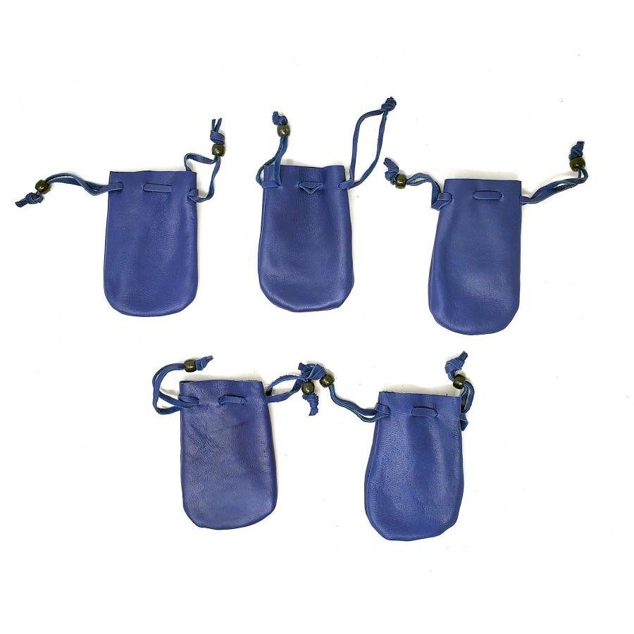 3&quot; x 2&quot; Blue Leather Drawstring Pouch, SKU DCBL-11, UPC 6016018153120