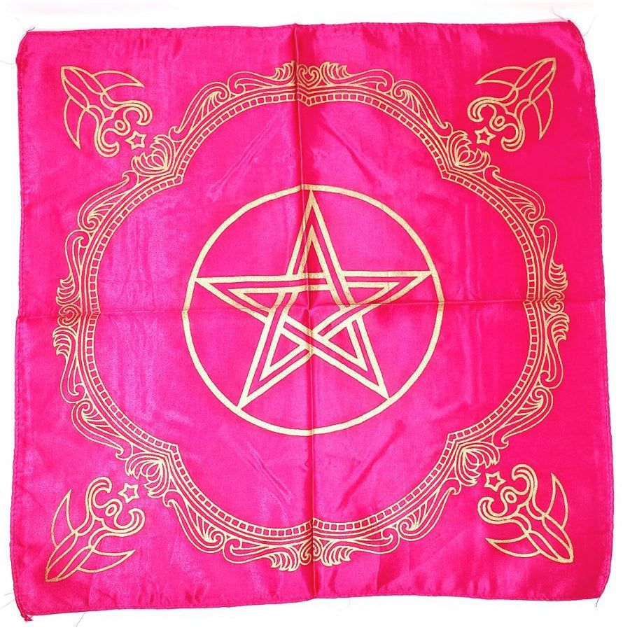 21&quot; Satin Altar Cloth - Pentagram on Hot Pink &amp; Gold, SKU SC104, UPC 700317030157