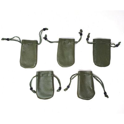 3&quot; x 2&quot; Olive Green Leather Drawstring Pouch, SKU DCBL-09, UPC 6016001287214