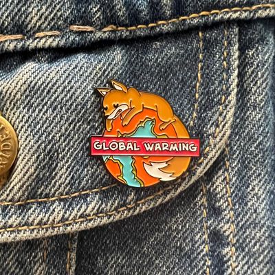 Global Warming Fox on Earth Enamel Pin, SKU XZ3611-146, UPC 6016020163124