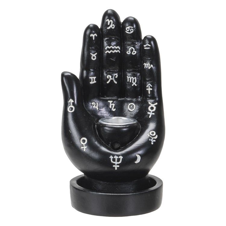 4.7&quot; Palmistry Hand Backflow Incense Burner - Black, SKU PG-14326, UPC