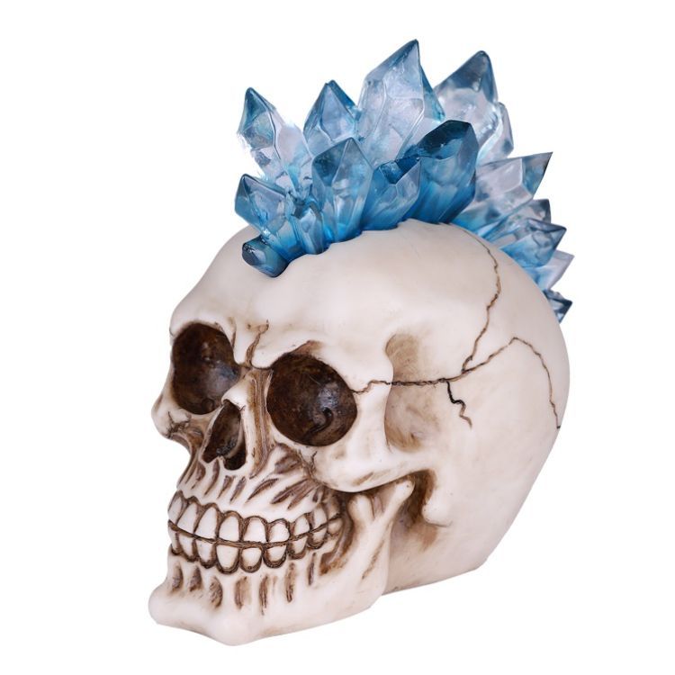 7&quot; Skull with Blue Crystals Statue (LED Light Up), SKU PG-13258, UPC 700317072096