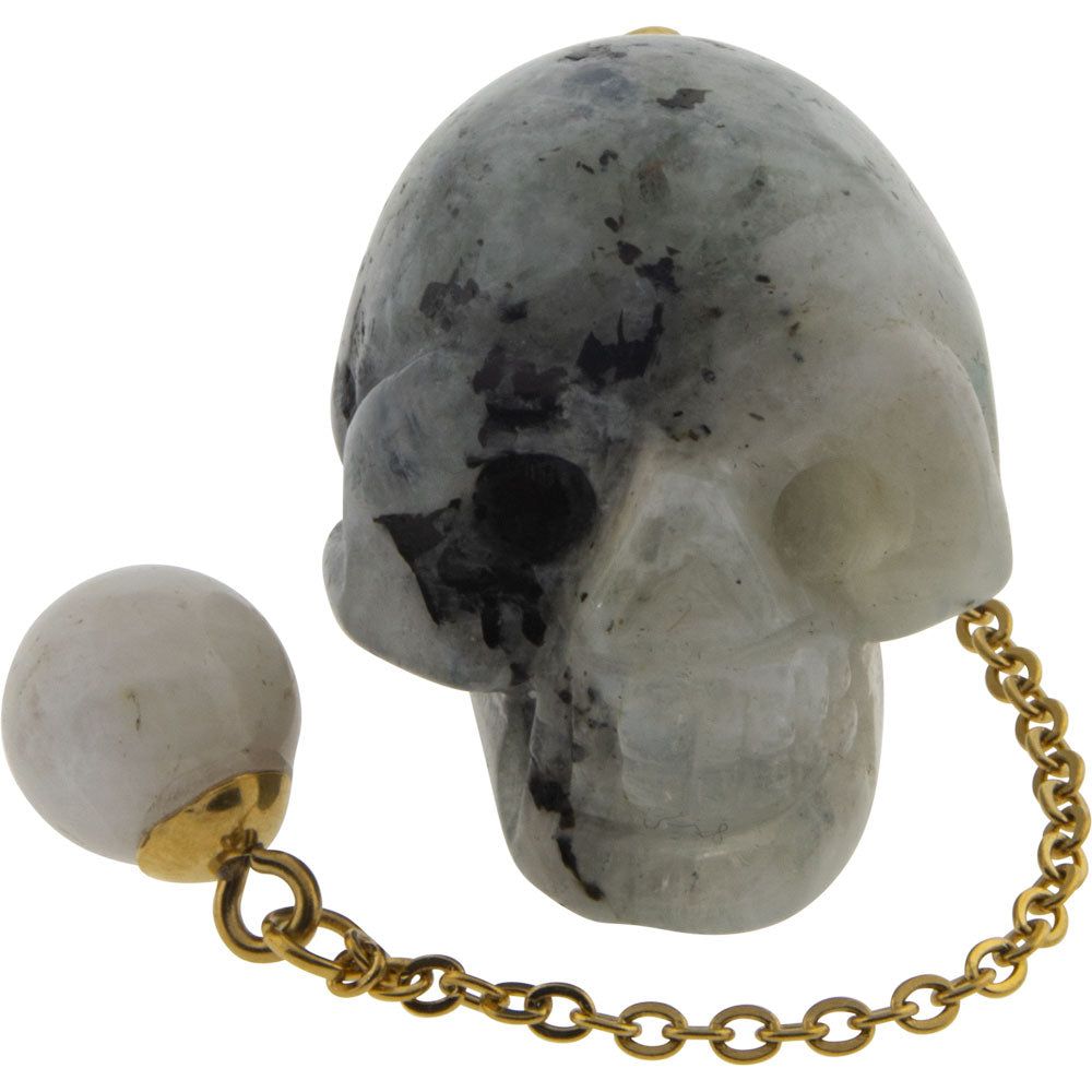 Gemstone Skull Pendulum - Rainbow Moonstone, SKU KH-61214, UPC 700317125075