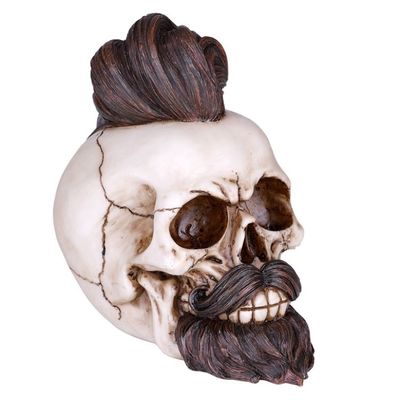 6.8&quot; Skull with Hair and Beard Statue, SKU PG-13257, UPC 700317072089