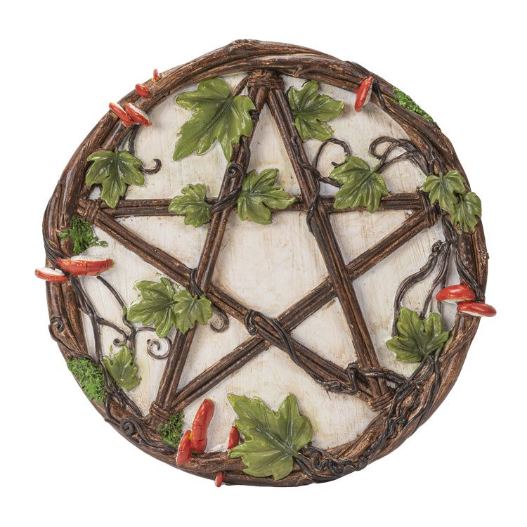 7.8&quot; Mushroom &amp; Leaves Pentagram Wall Plaque, SKU PG-15083, UPC
