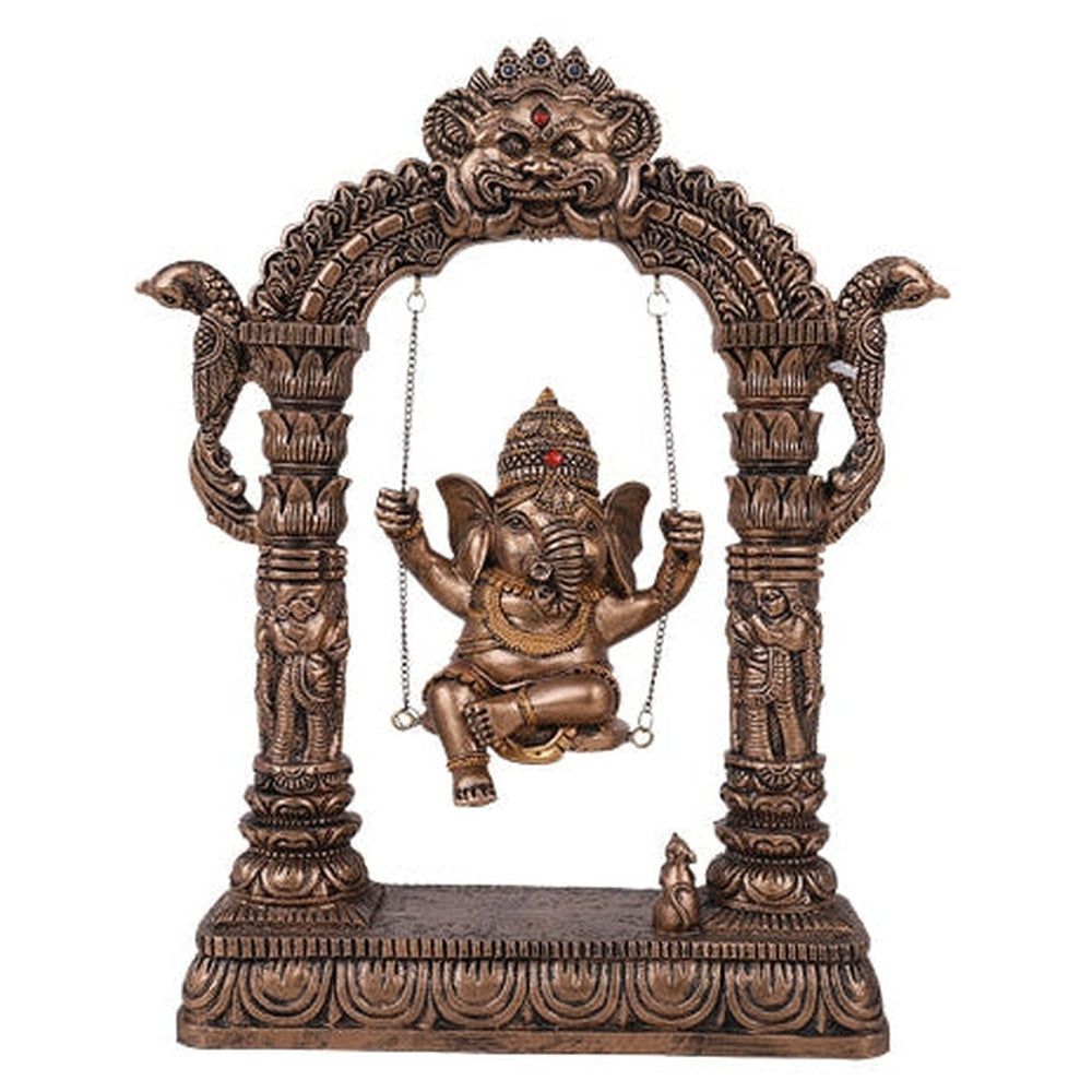 9.75&quot; Hindu Statue - Ganesha on Swing, SKU PG-13543, UPC 700317053811