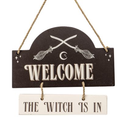 7.8&quot; Welcome The Witch Is In Hanging Sign, SKU PG-15313, UPC 700317293675