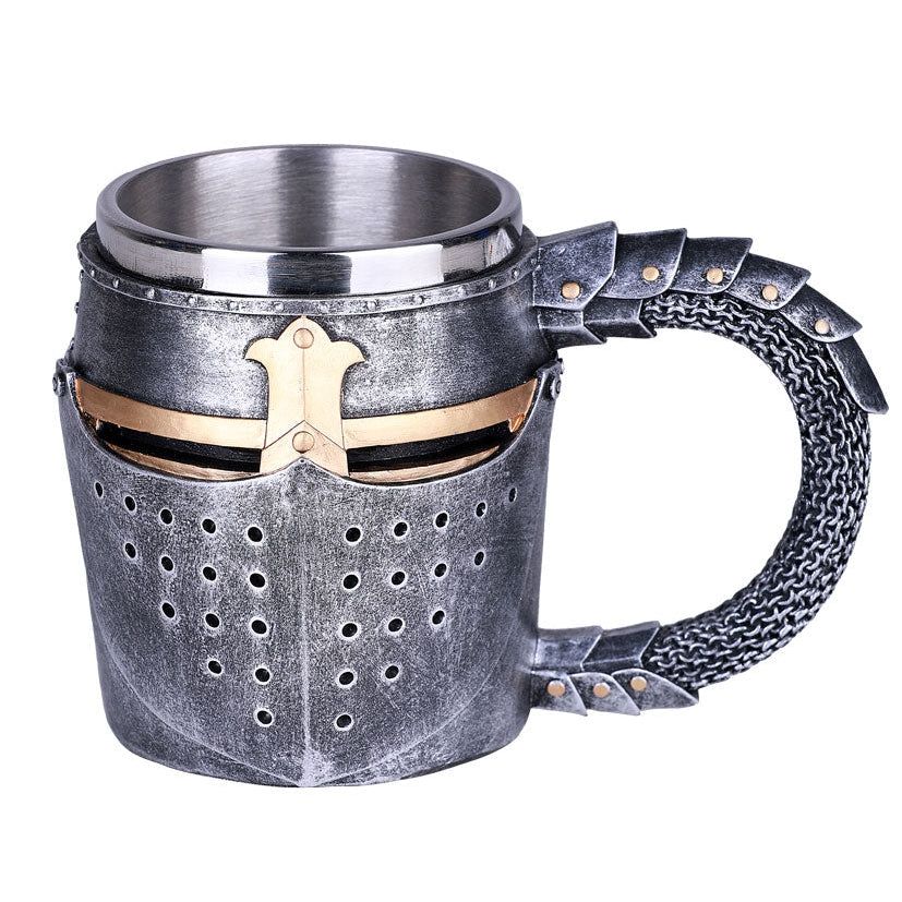6.5&quot; Stainless Steel Resin Mug - Knight Helmet, SKU PG-13251, UPC 700317045694