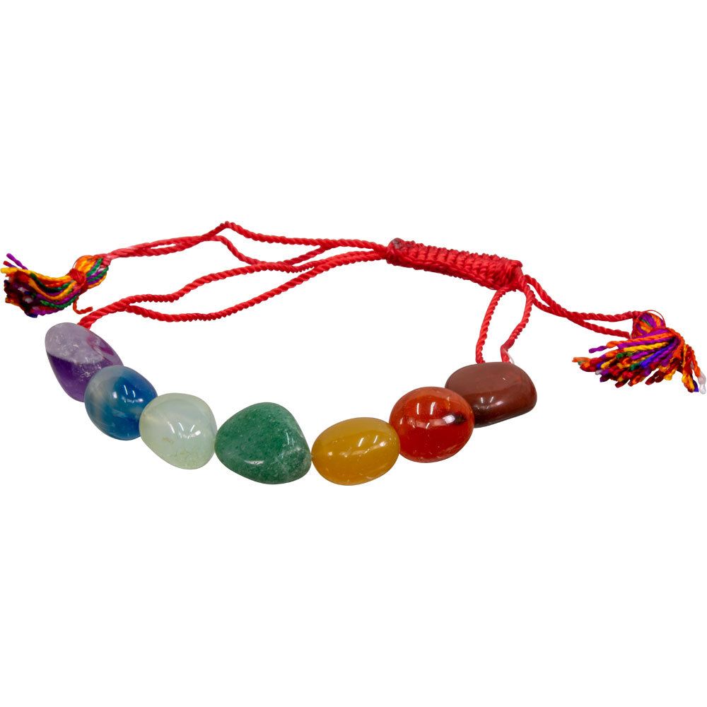 Adjustable Tumbled Stones Bracelet with Tassel - Chakras, SKU KH-98269, UPC 700317120971